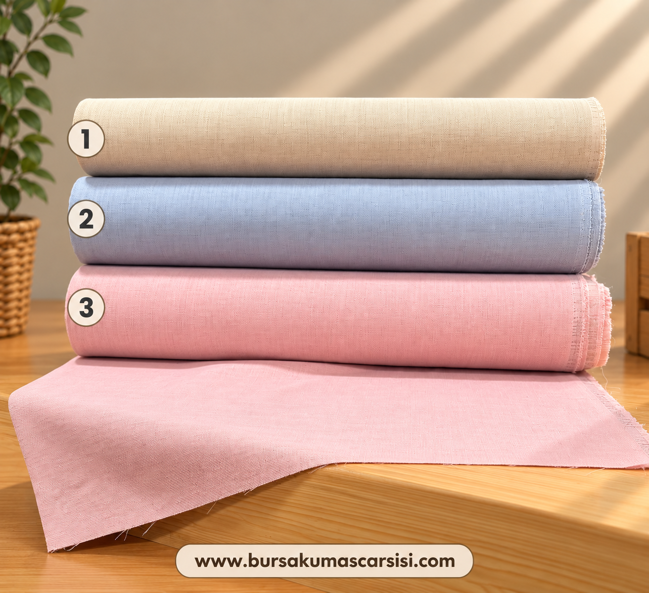 Linen Kumaş 3-Pembe