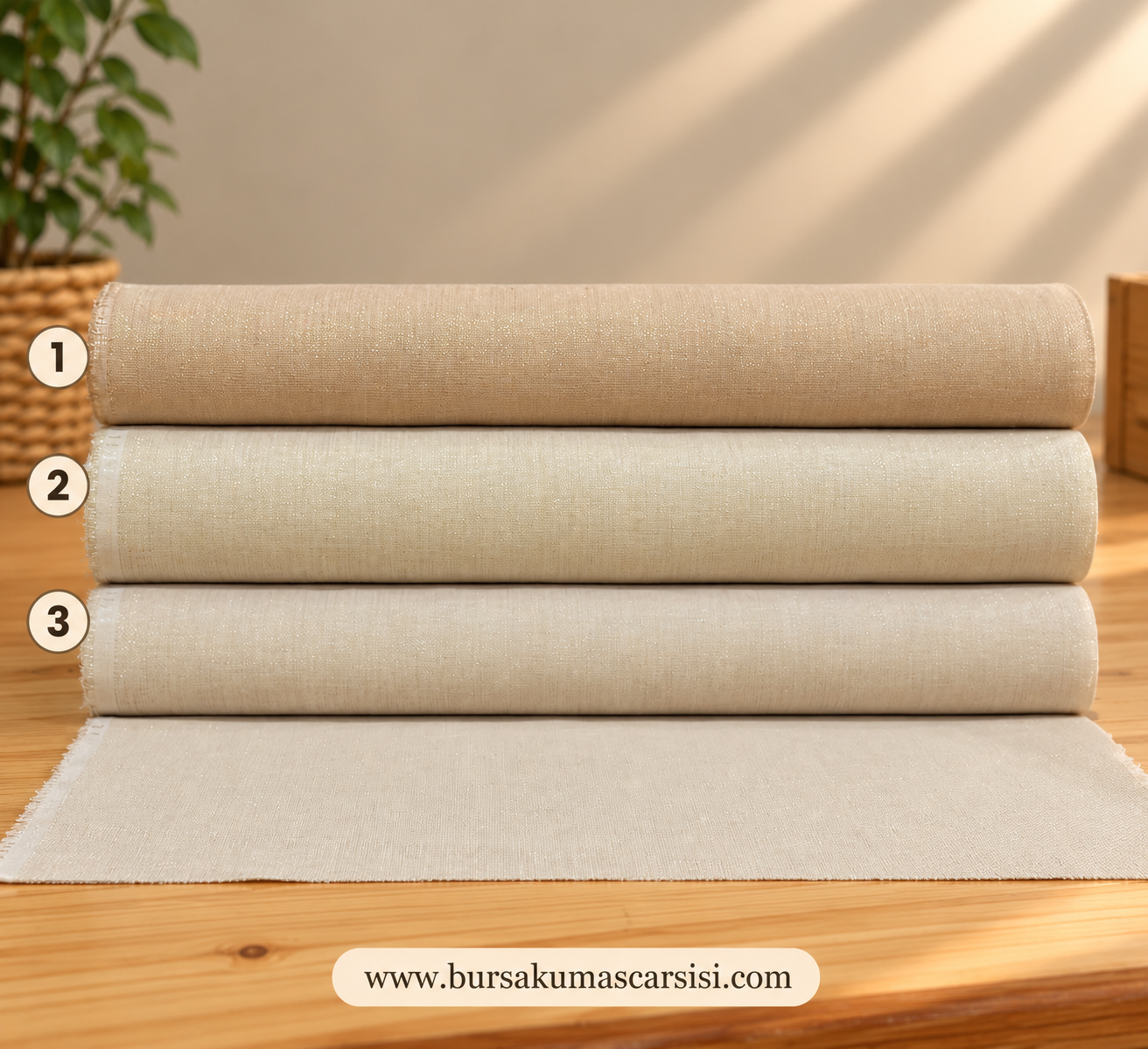 Simli Linen Kumaş 1-Koyu Bej/Kum Rengi